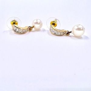 NWT - Napier - Delicate Small Faux Pearl Drop Jeweled Gold Tone Post Earrings